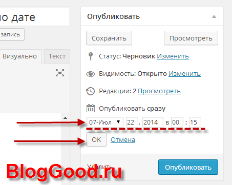 Настройка публикации записей по определенному времени