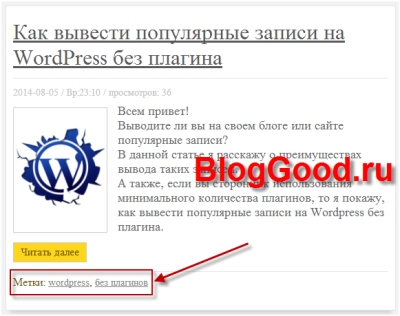 Функция вывода меток к записи